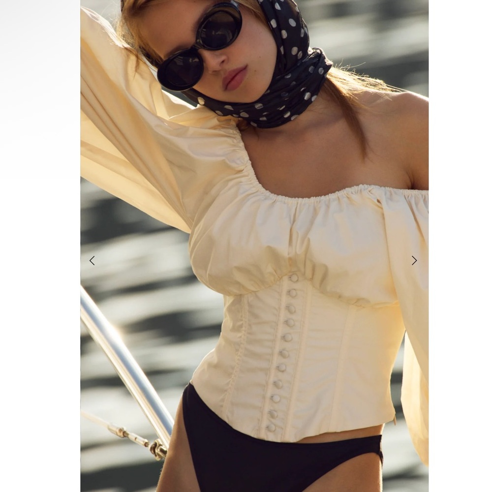 For Love & Lemons Marion Puff Sleeve Romantic Boned Corset Top Ivory Large NEW - Picture 5 of 14